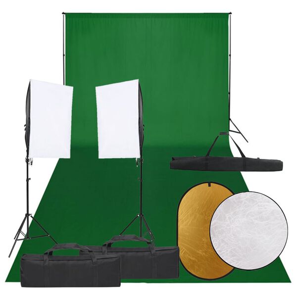 vidaXL Kit de studio photo avec éclairage toile de fond et réflecteur
