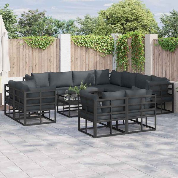 vidaXL Ensemble de canap&eacute; de jardin avec coussin 12 pcs Noir Aluminium