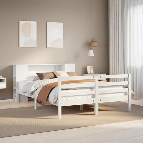 vidaXL Lit bibliothèque sans matelas blanc 150x200 cm bois pin massif
