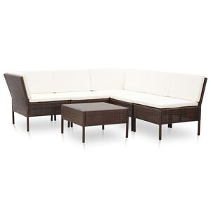 vidaXL Salon de jardin 6 pcs avec coussins R&eacute;sine tress&eacute;e Marron