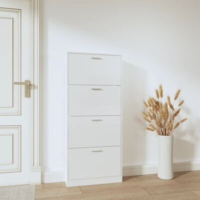 vidaXL Armoire à chaussure Blanc brillant 59x17x150 cm Bois ingénierie