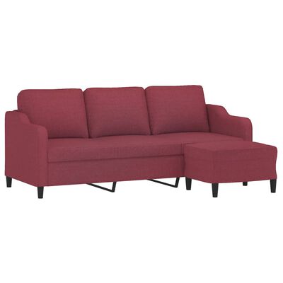 vidaXL Canapé à 3 places avec repose-pieds Rouge bordeaux 180 cm Tissu