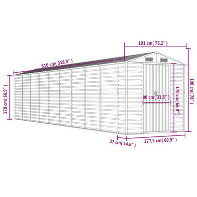 vidaXL Abri de jardin gris clair 191x810x198 cm acier galvanisé