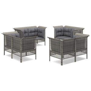 vidaXL Salon de jardin 8 pcs avec coussins Gris R&eacute;sine tress&eacute;e