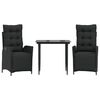 vidaXL Ensemble &agrave; manger de jardin avec coussins 3 pcs Noir