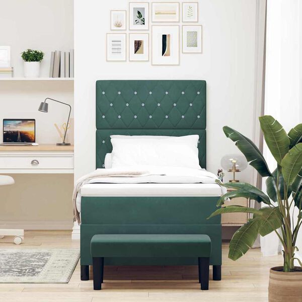 vidaXL Lit &agrave; ressorts avec matelas Vert fonc&eacute; 90 x 190 cm Velours
