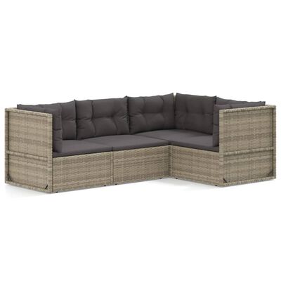 vidaXL Salon de jardin 4 pcs avec coussins Gris Résine tressée