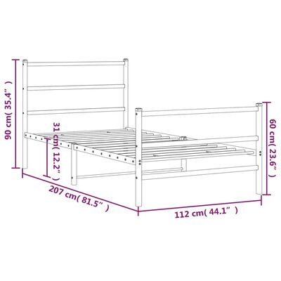 vidaXL Cadre de lit métal sans matelas avec pied de lit noir 107x203cm