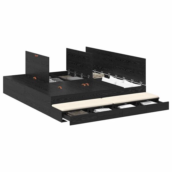 vidaXL Cadre de lit avec rangement Chêne noir 180 cm Bois d'ingénierie