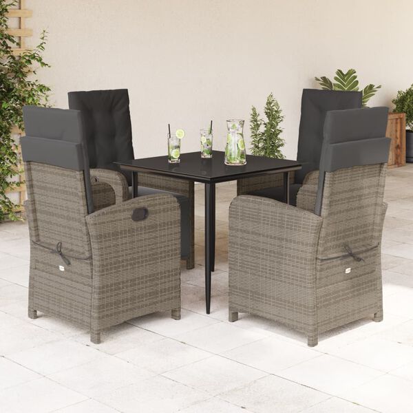 vidaXL Ensemble &agrave; manger de jardin 5 pcs coussins gris r&eacute;sine tress&eacute;e