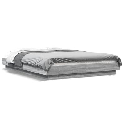 vidaXL Cadre de lit et lumières LED sans matelas sonoma gris 140x190cm