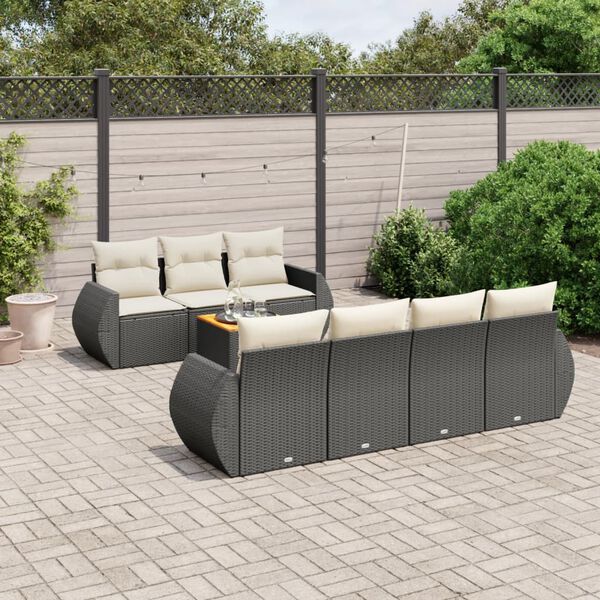 vidaXL Salon de jardin 8 pcs avec coussins noir r&eacute;sine tress&eacute;e