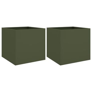 vidaXL Jardini&egrave;res 2 pcs vert olive 49x47x46 cm acier