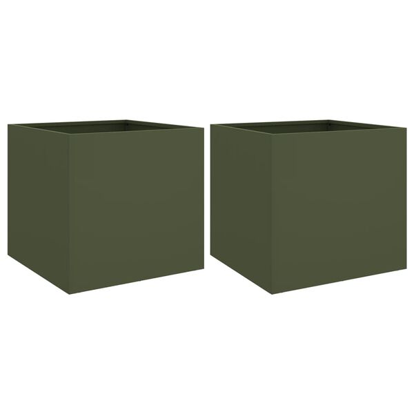 vidaXL Jardini&egrave;res 2 pcs vert olive 49x47x46 cm acier