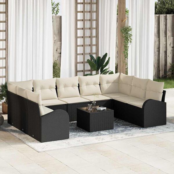 vidaXL Ensemble de canap&eacute; de jardin 10 pcs Noir et Blanc polyrotin