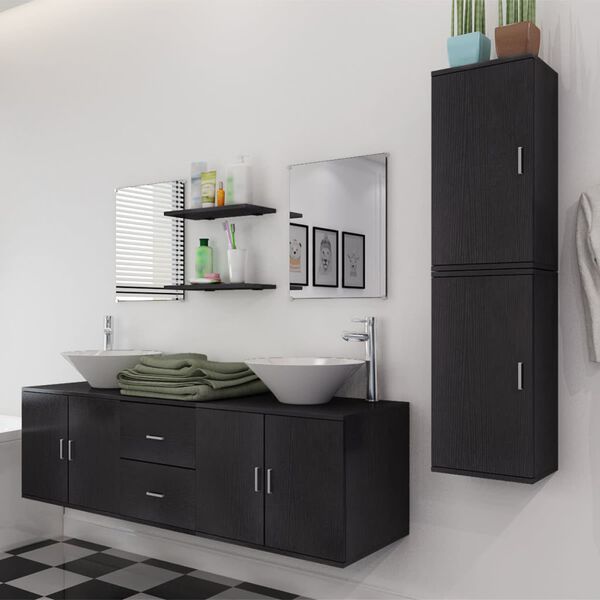 vidaXL Mobilier de salle de bain avec lavabo 9 pcs Noir
