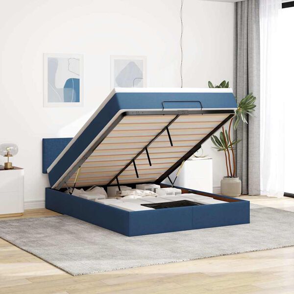 VidaXL Cadre de lit ottoman avec matelas bleu 140x200 cm tissu