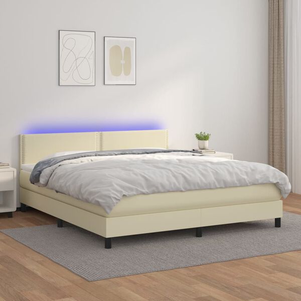 vidaXL Sommier &agrave; lattes de lit avec matelas et LED Cr&egrave;me 160x200 cm