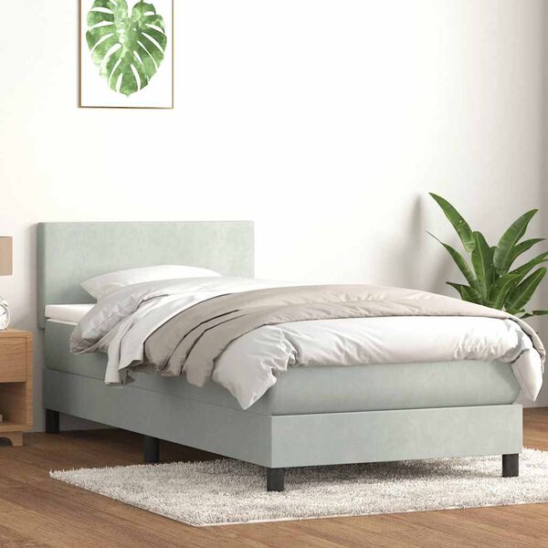 vidaXL Sommier &agrave; lattes de lit et matelas et LED gris clair 80x210 cm velours