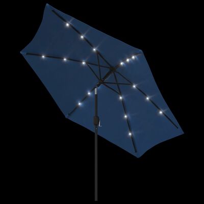 vidaXL Parasol d'extérieur avec lumières LED et mât en acier Azuré