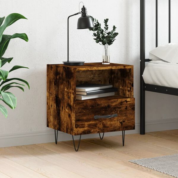 vidaXL Table de chevet ch&ecirc;ne fum&eacute; 40x35x47,5 cm bois d&rsquo;ing&eacute;nierie