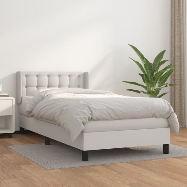 vidaXL Sommier &agrave; lattes de lit avec matelas Blanc 90x190 cm Similicuir