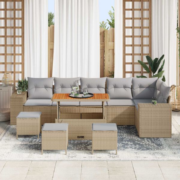 vidaXL Ensemble de canap&eacute; de jardin 10 pcs Beige polyrotin