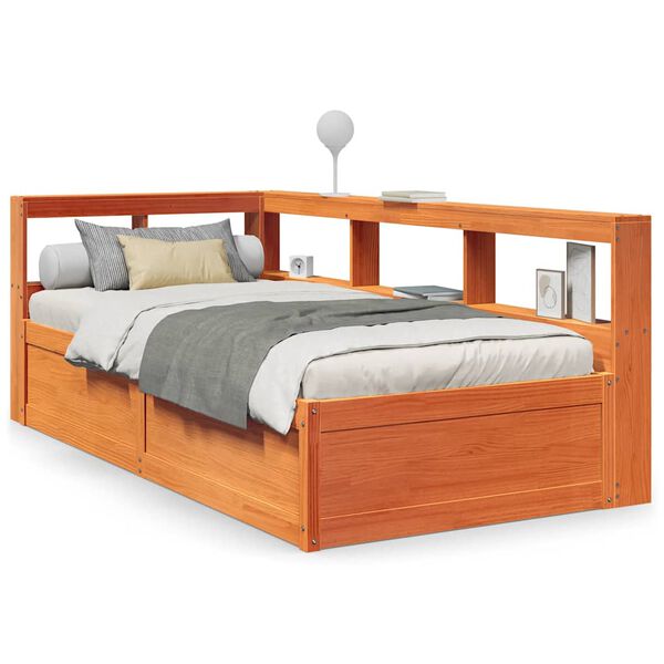 vidaXL Lit biblioth&egrave;que sans matelas cire marron 90x190 cm pin massif