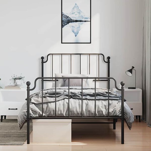 vidaXL Cadre de lit m&eacute;tal sans matelas et pied de lit noir 100x200 cm