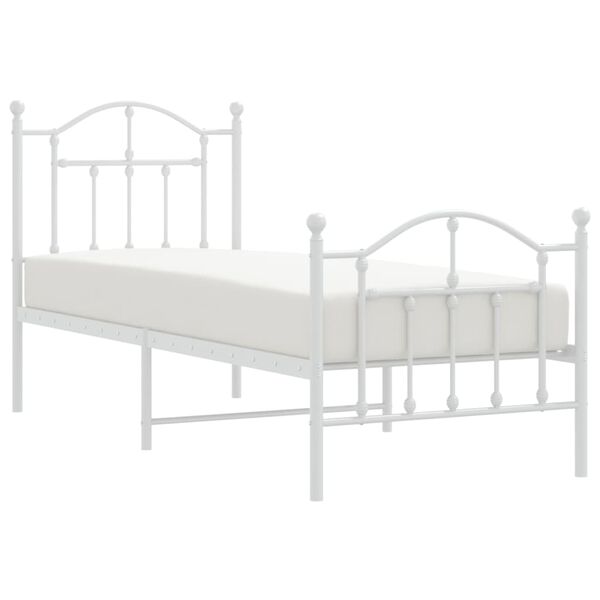 vidaXL Cadre de lit m&eacute;tal sans matelas avec pied de lit blanc 75x190cm