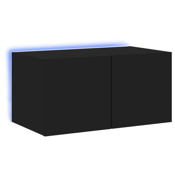 vidaXL Meuble TV mural avec lumi&egrave;res LED noir 60x35x31 cm
