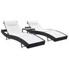 vidaXL Chaises longues lot de avec table R&eacute;sine tress&eacute;e textil&egrave;ne Noir