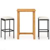 vidaXL Ensemble de bar de jardin avec coussins 3 pcs Noir