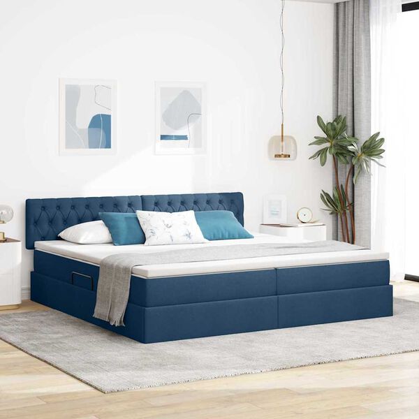 vidaXL Lit avec rangement et LED avec matelas Bleu 200 x 200 cm tissu