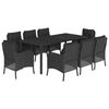 vidaXL Ensemble &agrave; manger de jardin 9pcs coussins noir r&eacute;sine tress&eacute;e