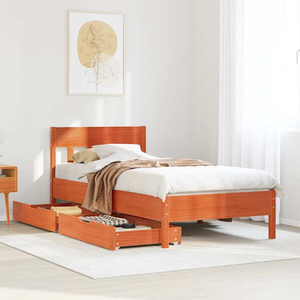 vidaXL Cadre de lit sans matelas cire marron 75x190 cm bois pin massif