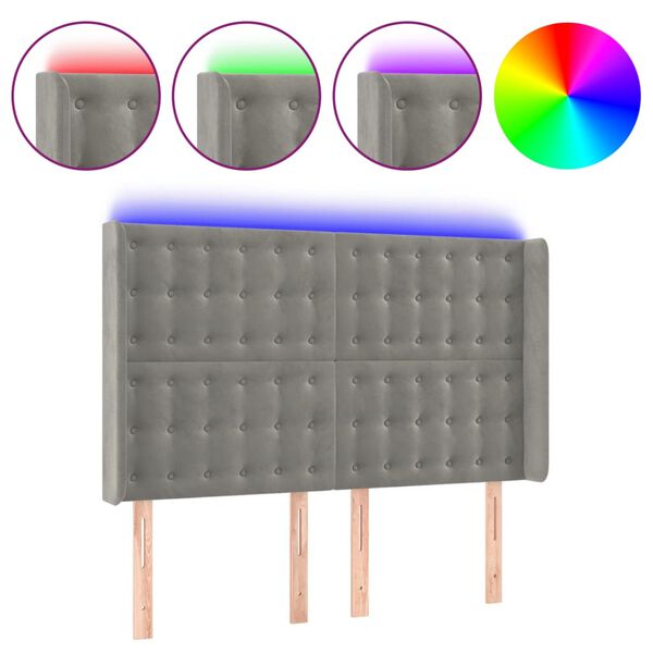 vidaXL T&ecirc;te de lit &agrave; LED Gris clair 147x16x118/128 cm Velours