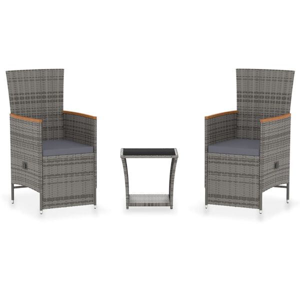 vidaXL Salon de jardin 3 pcs avec coussins R&eacute;sine tress&eacute;e Gris