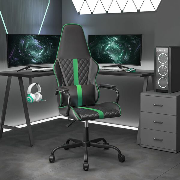 vidaXL Chaise de jeu Noir et vert Similicuir