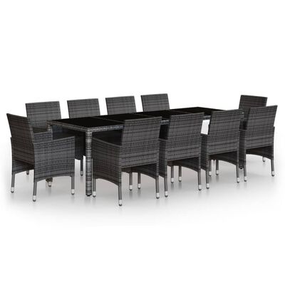 vidaXL Ensemble à manger de jardin 11 pcs résine tressée gris