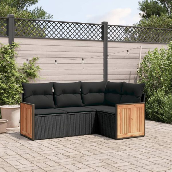 vidaXL Salon de jardin 4 pcs avec coussins noir r&eacute;sine tress&eacute;e