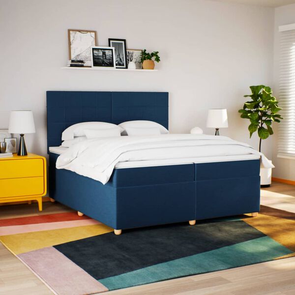 vidaXL Sommier &agrave; lattes de lit avec matelas Bleu 200x200 cm Tissu