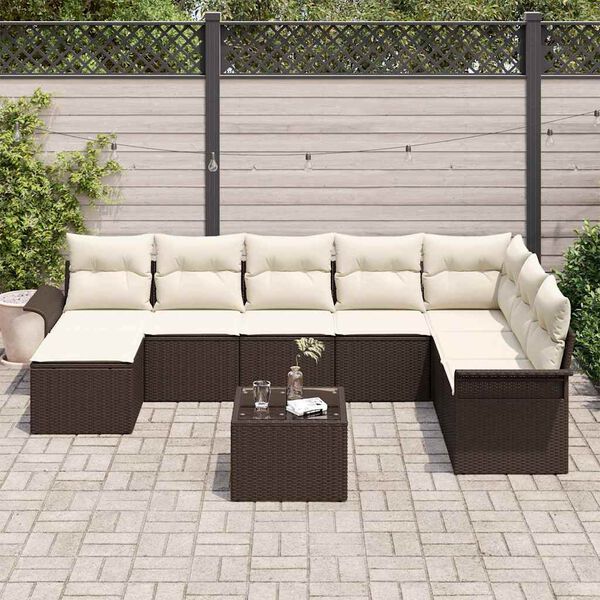 vidaXL Ensemble de canapé de jardin 9 pcs Marron Poly rotin