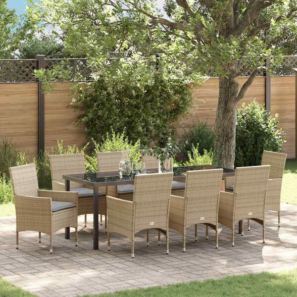 vidaXL Ensemble de salle &agrave; manger pour jardin 9 pcs Beige polyrotin