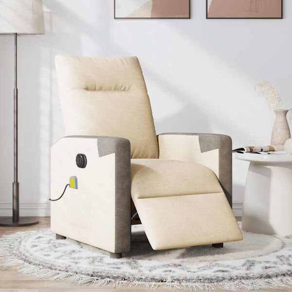 vidaXL Fauteuil inclinable de massage &eacute;lectrique cr&egrave;me tissu