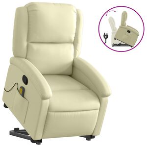 vidaXL Fauteuil inclinable cr&egrave;me cuir v&eacute;ritable