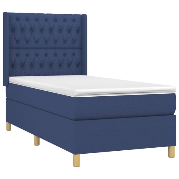 vidaXL Sommier &agrave; lattes de lit matelas et LED Bleu 100x200 cm Tissu