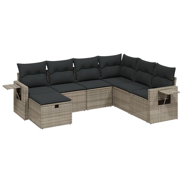 vidaXL Salon de jardin avec coussins 7 pcs gris r&eacute;sine tress&eacute;e