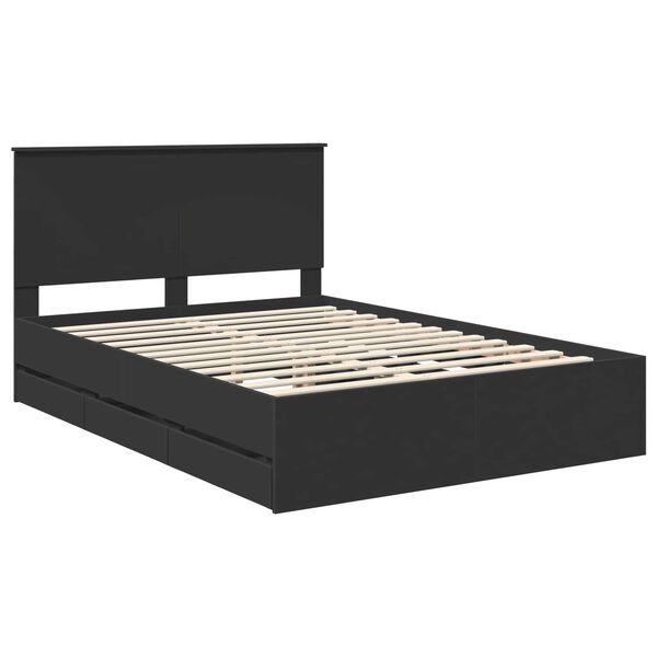 vidaXL Cadre de lit avec tiroir Noir 135 x 190 cm Bois Ing&eacute;nierie