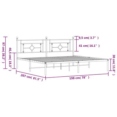 vidaXL Cadre de lit métal sans matelas avec tête de lit noir 193x203cm